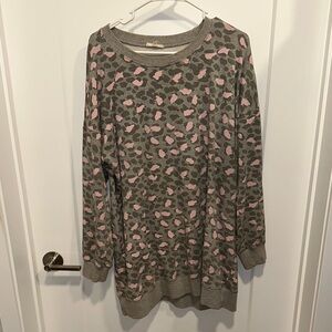 Pink and Green Camo Print Sweater
